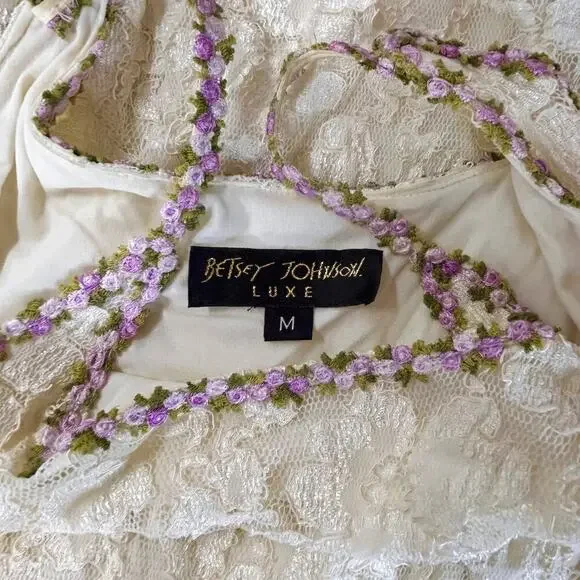 SOLD SOLD SOLD Vintage 90's Betsey Johnson LUXE Ivory Lace Slip Dress - Picture 10 of 15